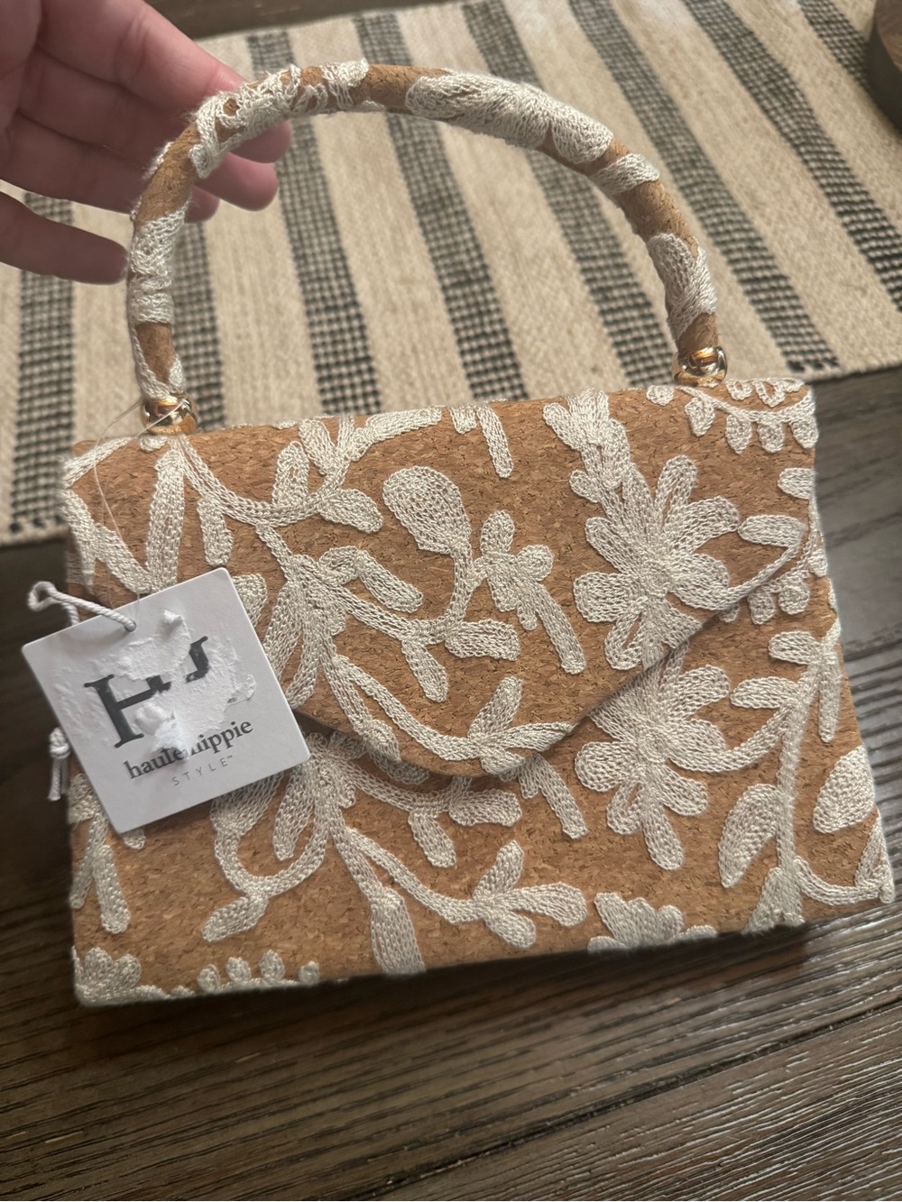 Haute Hippie Tan and Cream Embroidered Top-Handle Mini Bag - Picture 2 of 7